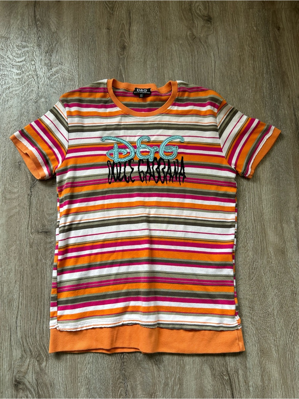 Dolce & Gabbana Y2K Orange Multi-Striped Logo Tee
